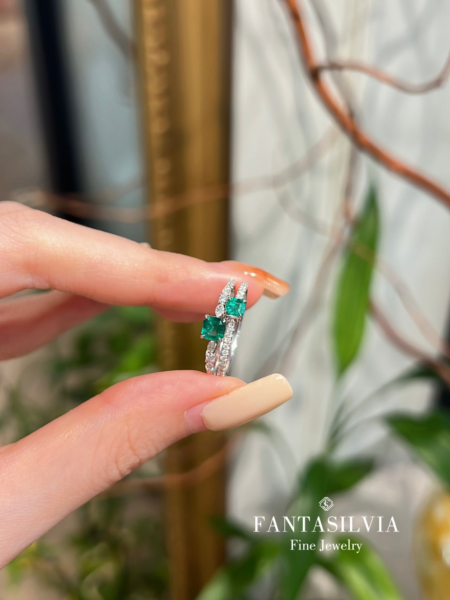 Twin Asscher Emerald Bypass Ring