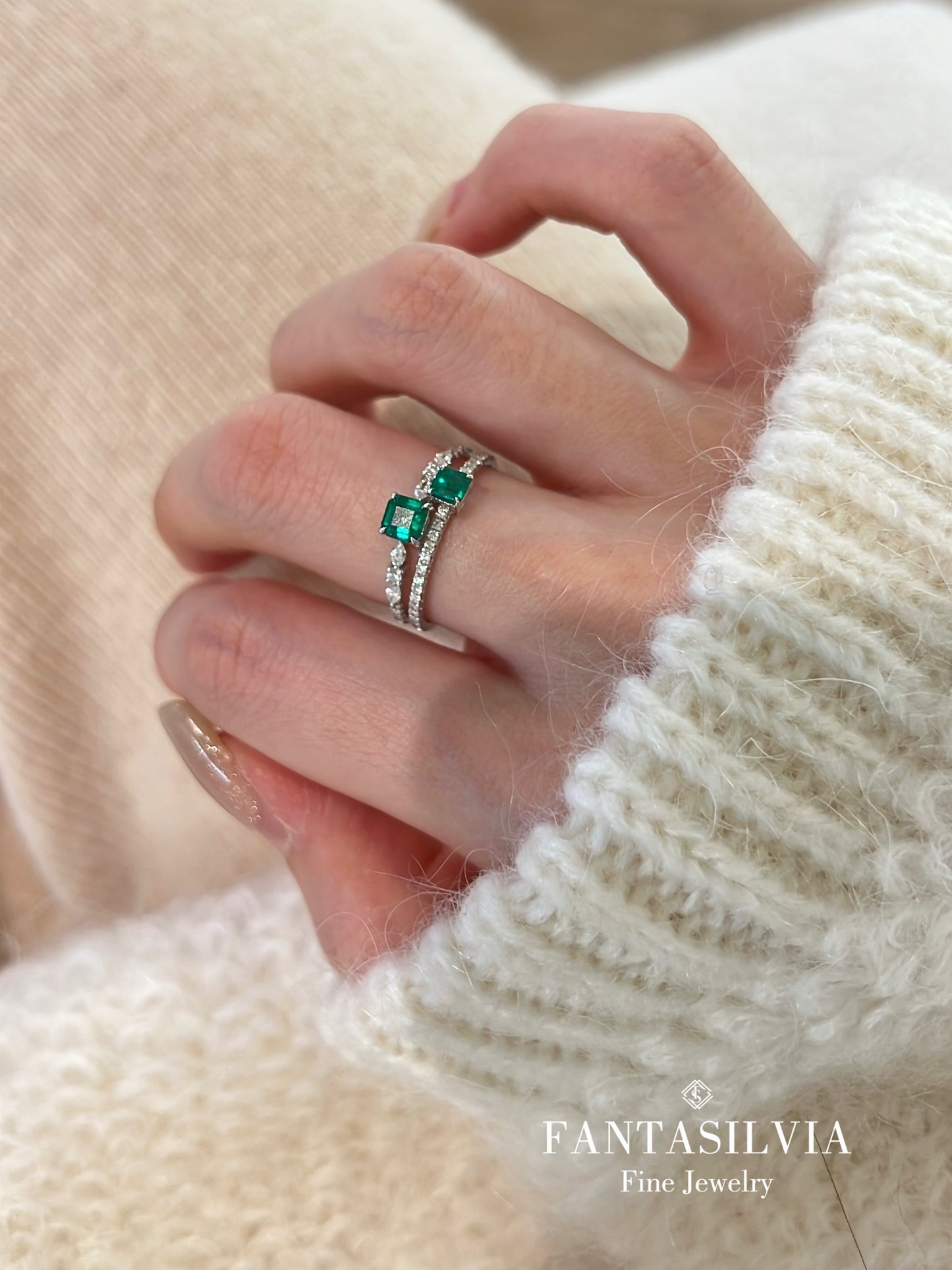 Twin Asscher Emerald Bypass Ring