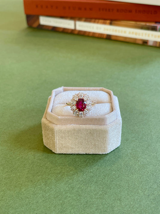 Ruby & Diamond Halo Floral Ring