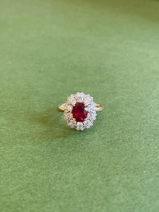 Ruby & Diamond Halo Floral Ring