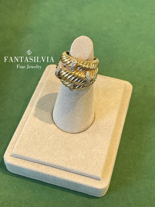 18k Italian Twist Gold & Diamond Ring