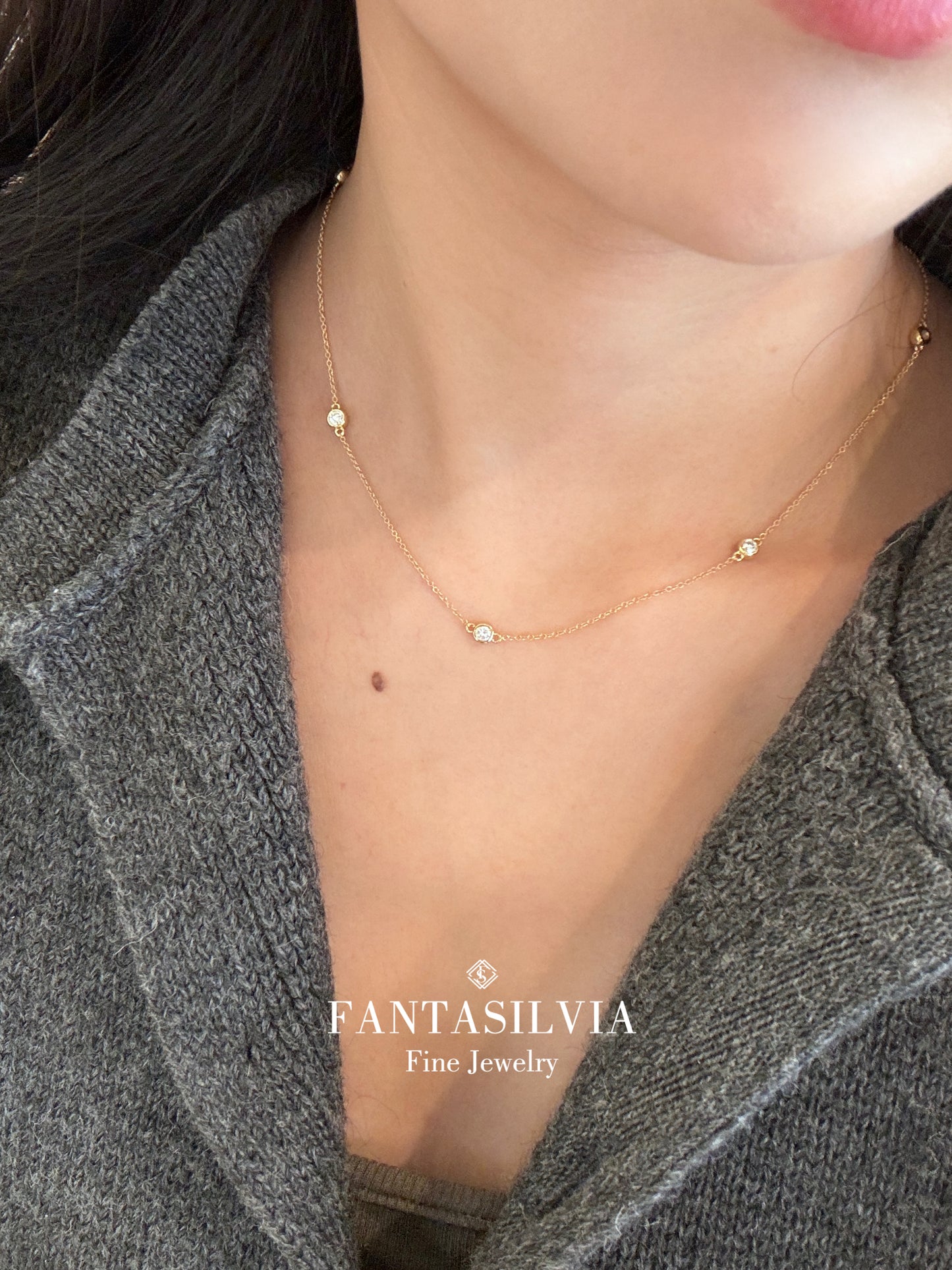 Six Lab Diamond Bubble Necklace