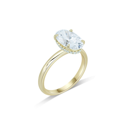18K Oval Solitaire Ring with Hidden Halo