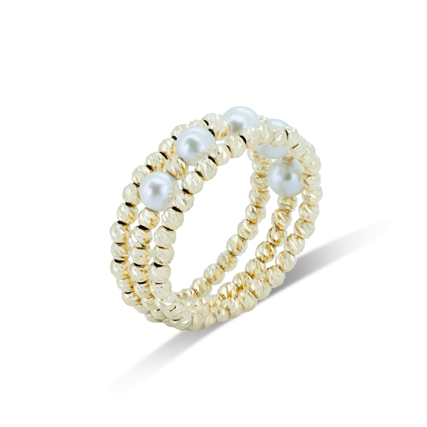 Japanese Akoya Pearl 18K Gold Stretch Bead Ring