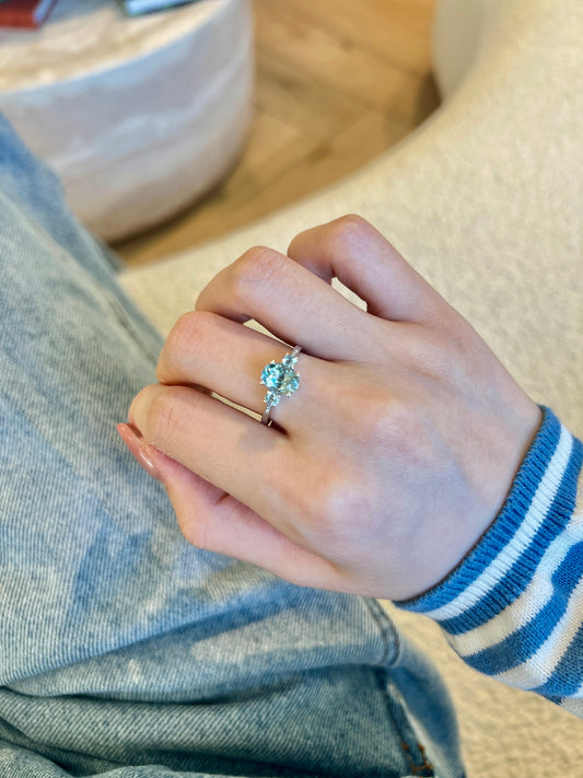 18K Celeste Natural Aquamarine Trio Ring