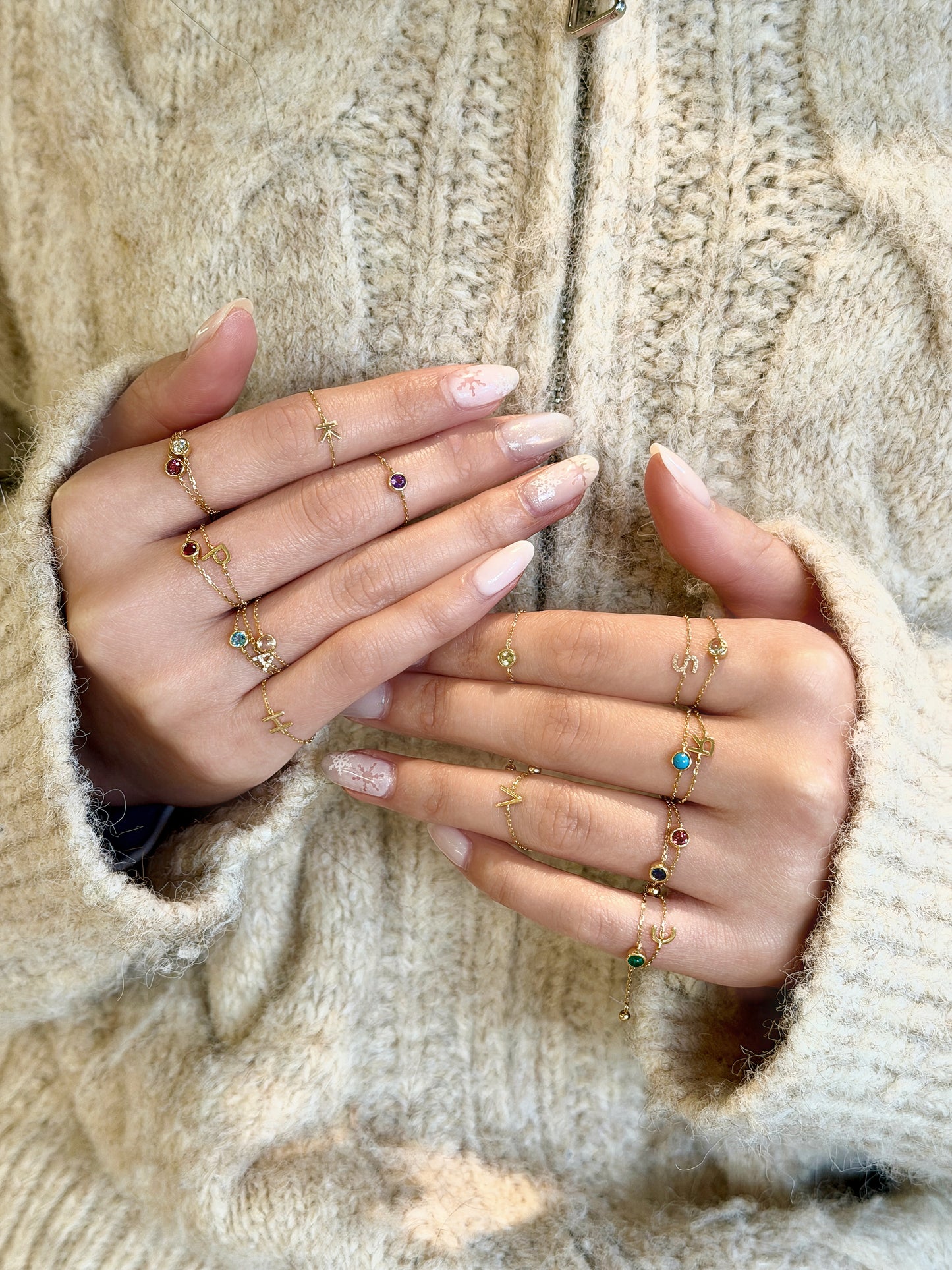 18K Gold Initial Chain Ring