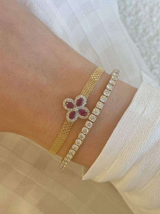 Ruby & Diamond Clover Bracelet