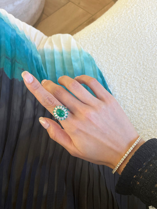 Cabochon Emerald & Pear Diamond Blossoming Ring