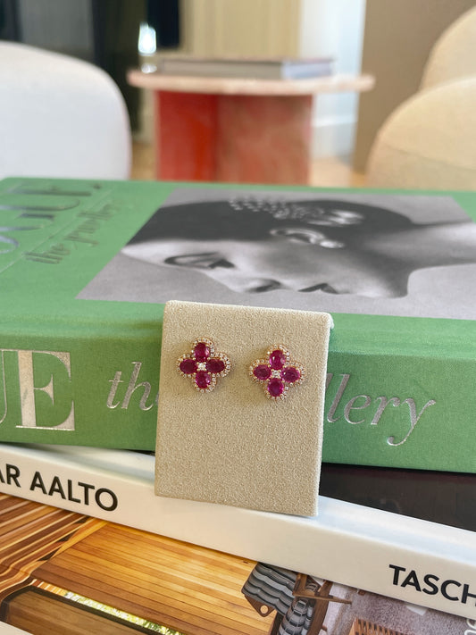 Natural Ruby Lucky Clover Stud Earrings