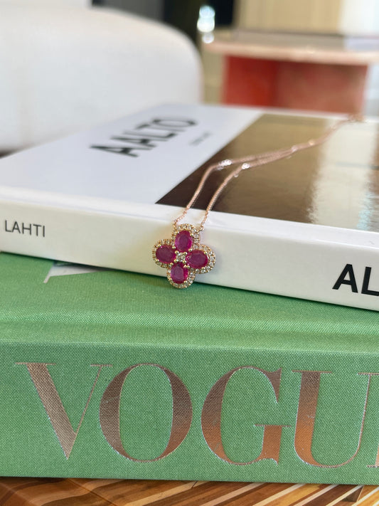 Natural Ruby Lucky Clover Necklace