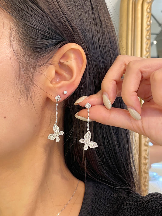 18K Diamond Butterfly Drop Earrings