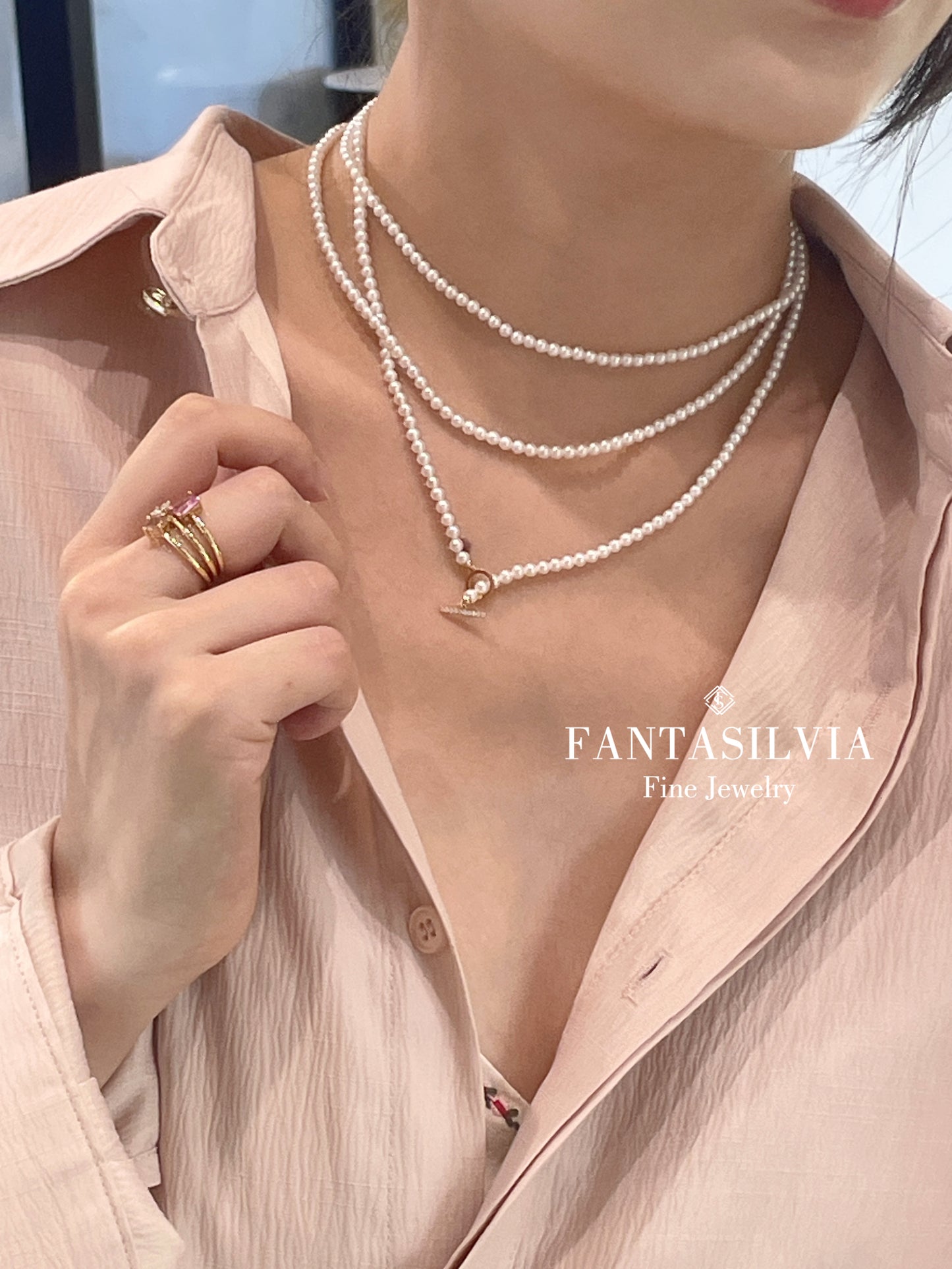 Three-Layer Freshwater Pearl Strand Necklace