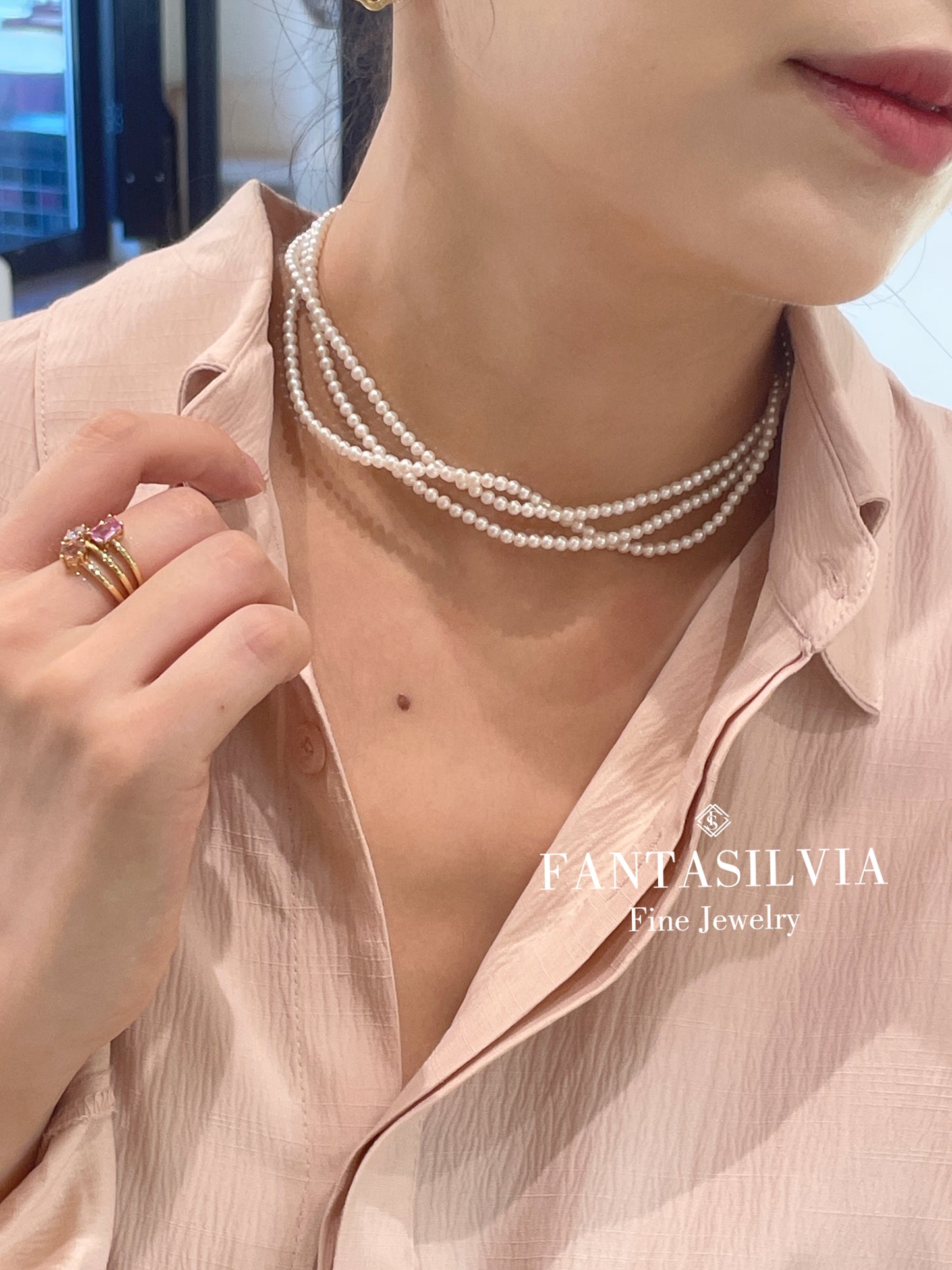 Three-Layer Freshwater Pearl Strand Necklace