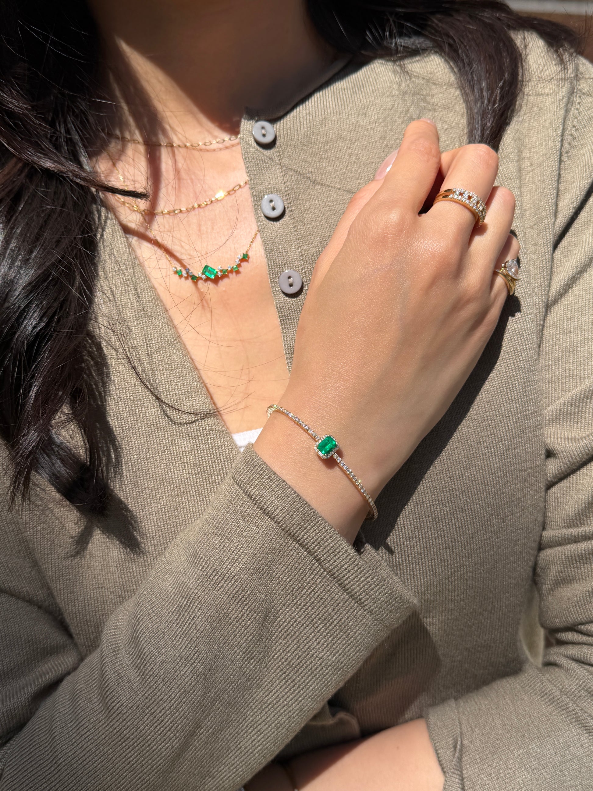 18K Emerald & Diamond Serenity Bangle Fantasilvia Jewelry