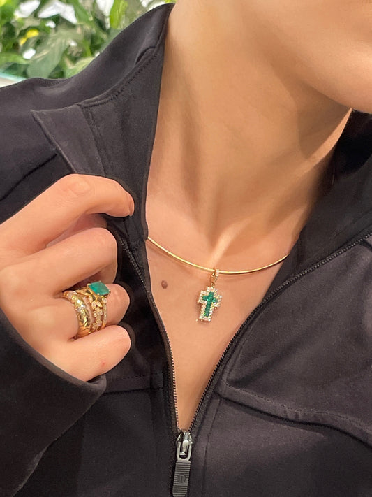 Baguette Emerald & Diamond Cross Pendant