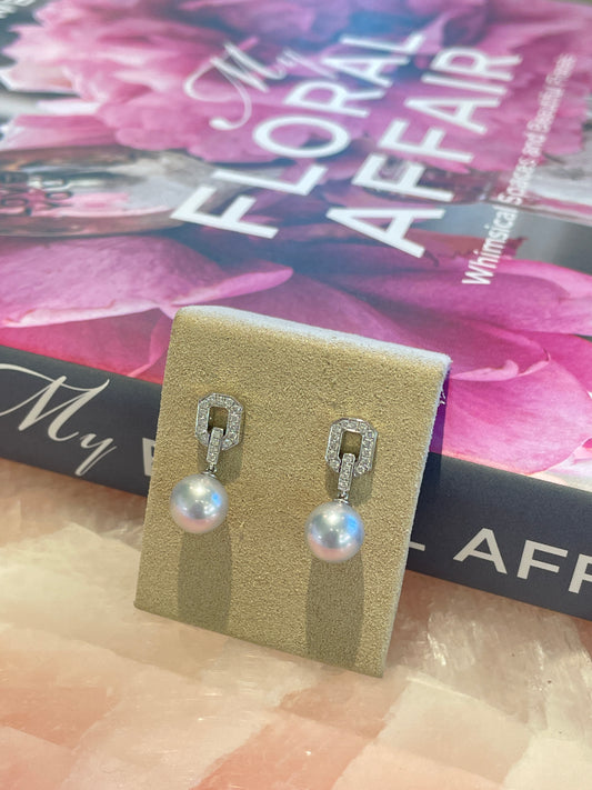 Grey Akoya & Diamond Drop Earrings