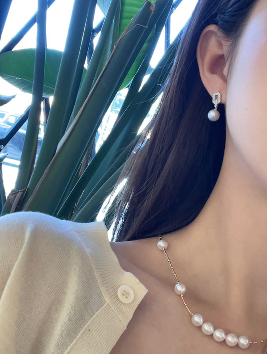 Grey Akoya & Diamond Drop Earrings