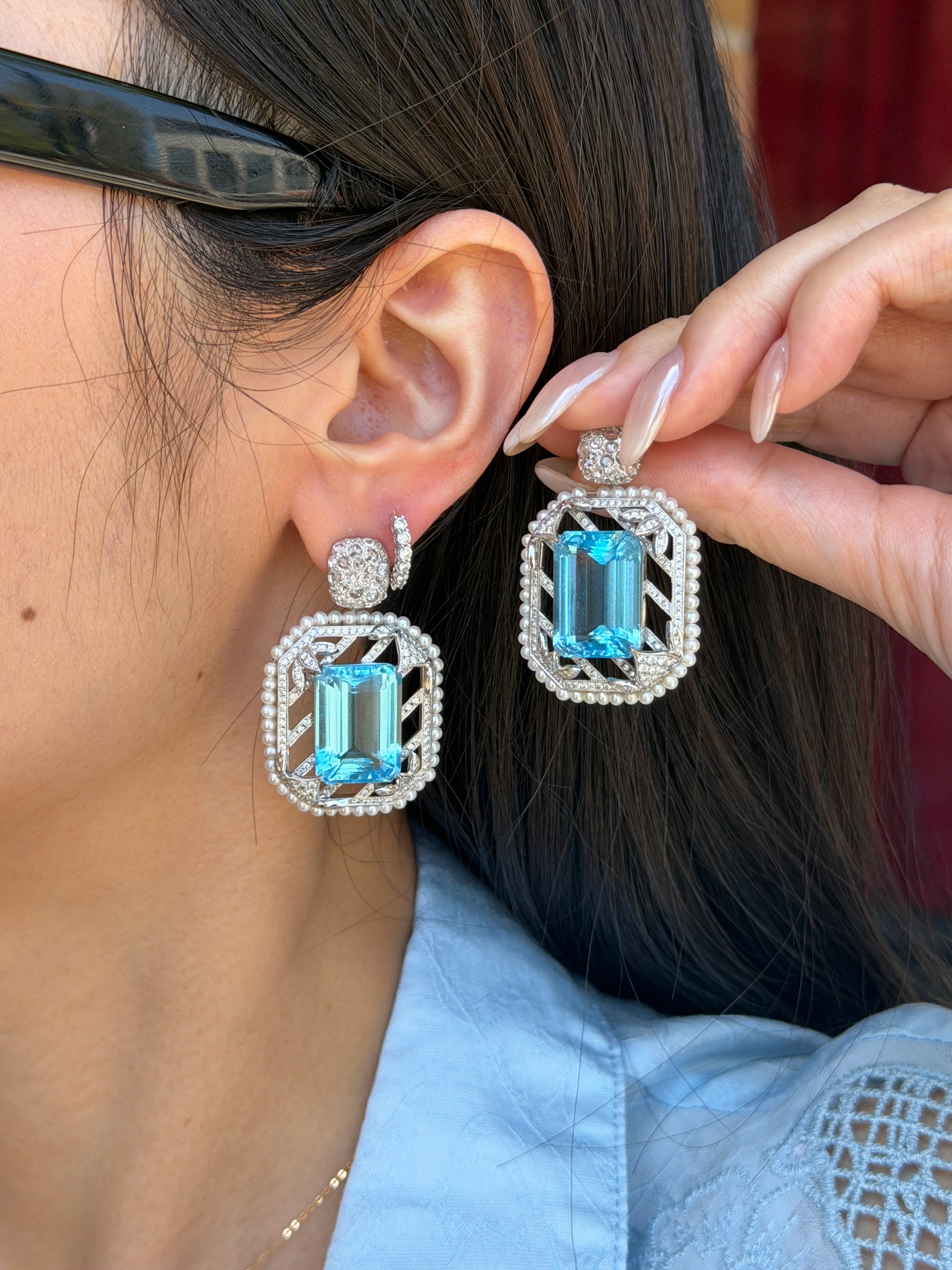 Natural Topaz & Diamond Earrings Fantasilvia Jewelry