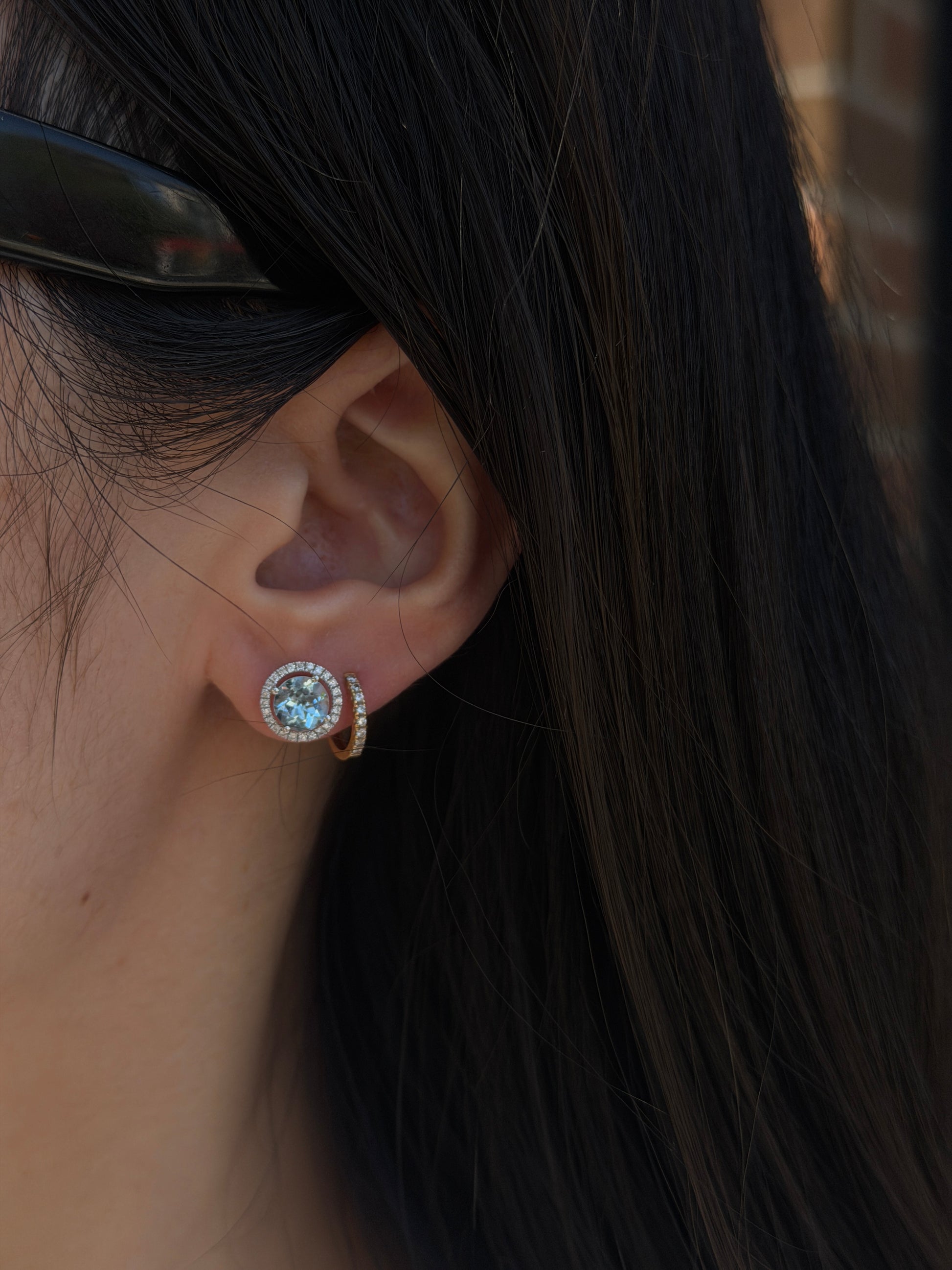 Natural Aquamarine & Diamond Stud Earrings Santa Maria Color Fantasilvia Jewelry