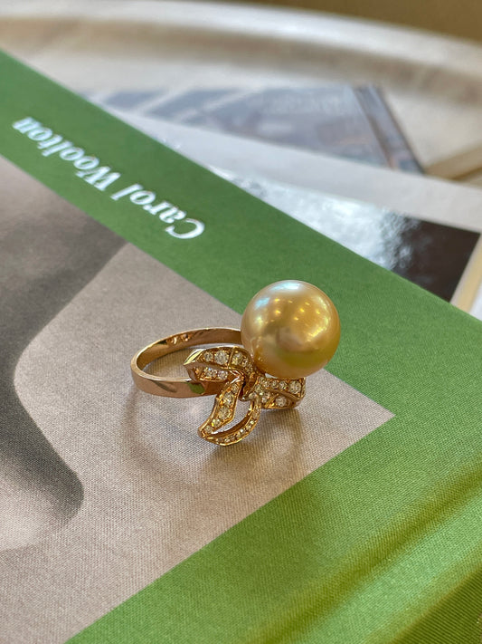 South Sea Golden Pearl Bow Tie Ring