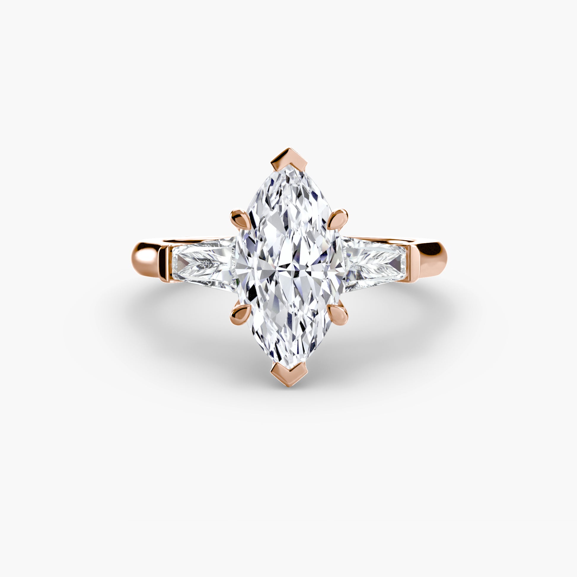 The Classic Three-Stone Ring (Baguette Side Stones) Fantasilvia Jewelry