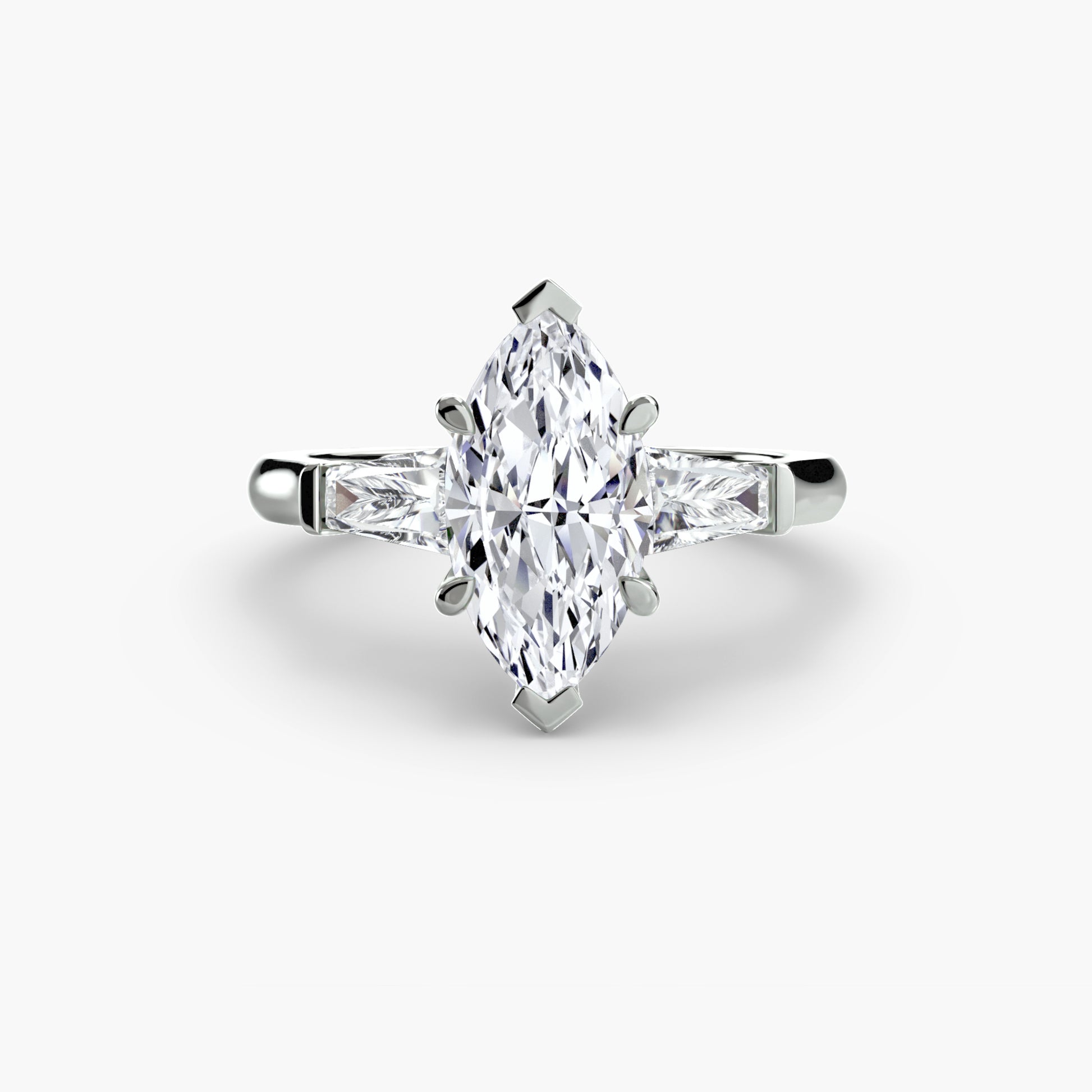 The Classic Three-Stone Ring (Baguette Side Stones) Fantasilvia Jewelry