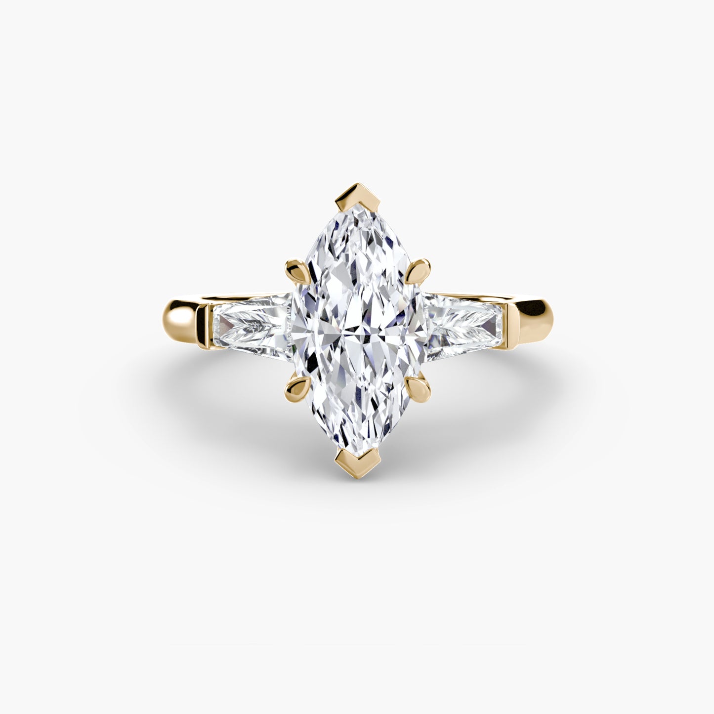 The Classic Three-Stone Ring (Baguette Side Stones) Fantasilvia Jewelry