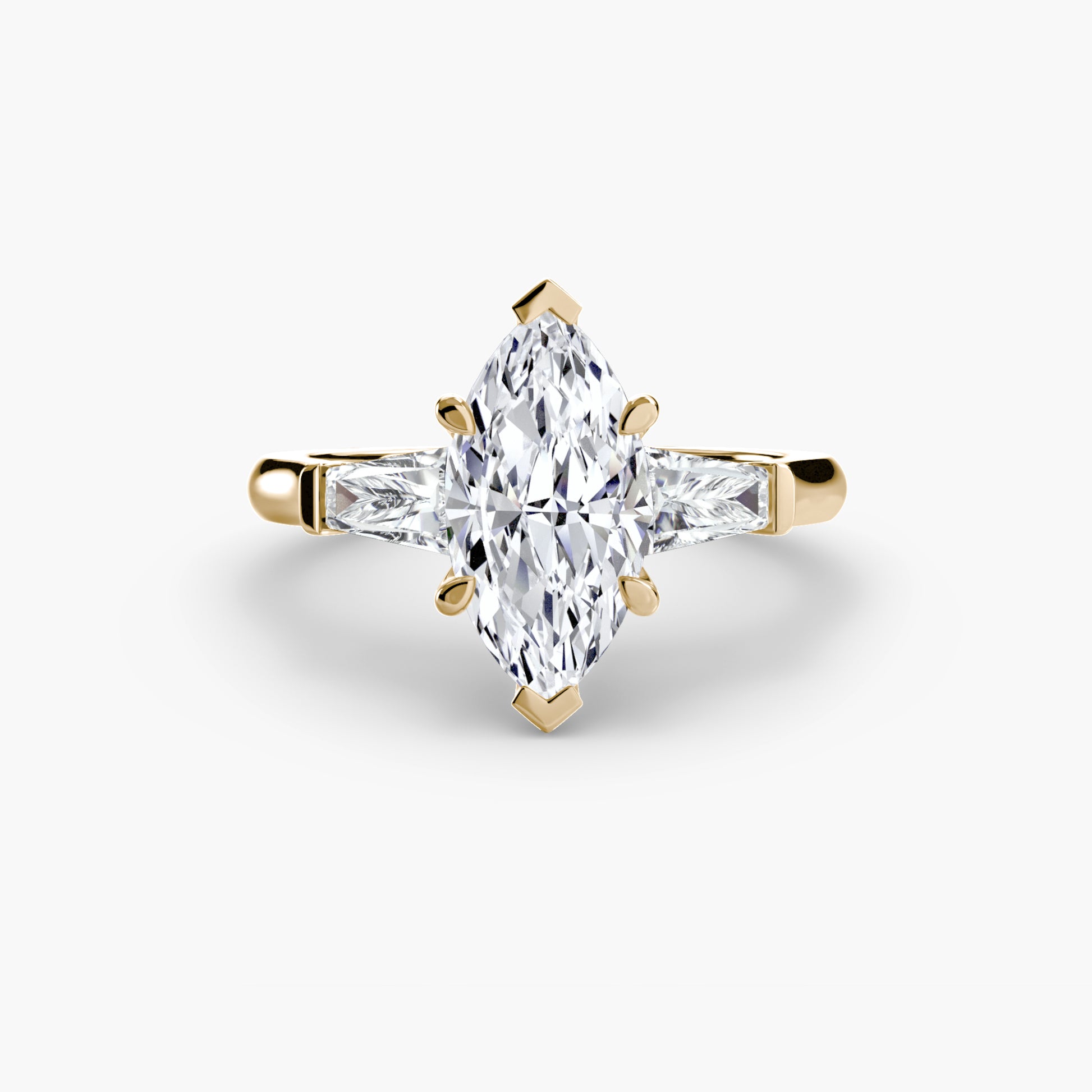 The Classic Three-Stone Ring (Baguette Side Stones) Fantasilvia Jewelry