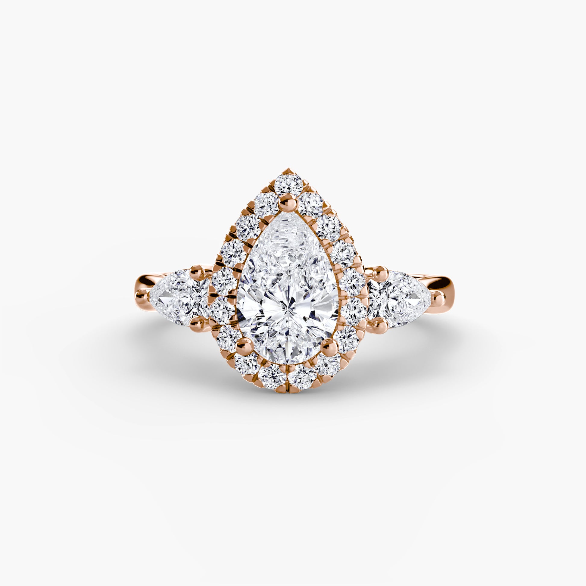 Three-Stone Ring with Halo Fantasilvia Jewelry