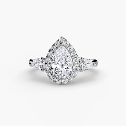 Three-Stone Ring with Halo Fantasilvia Jewelry