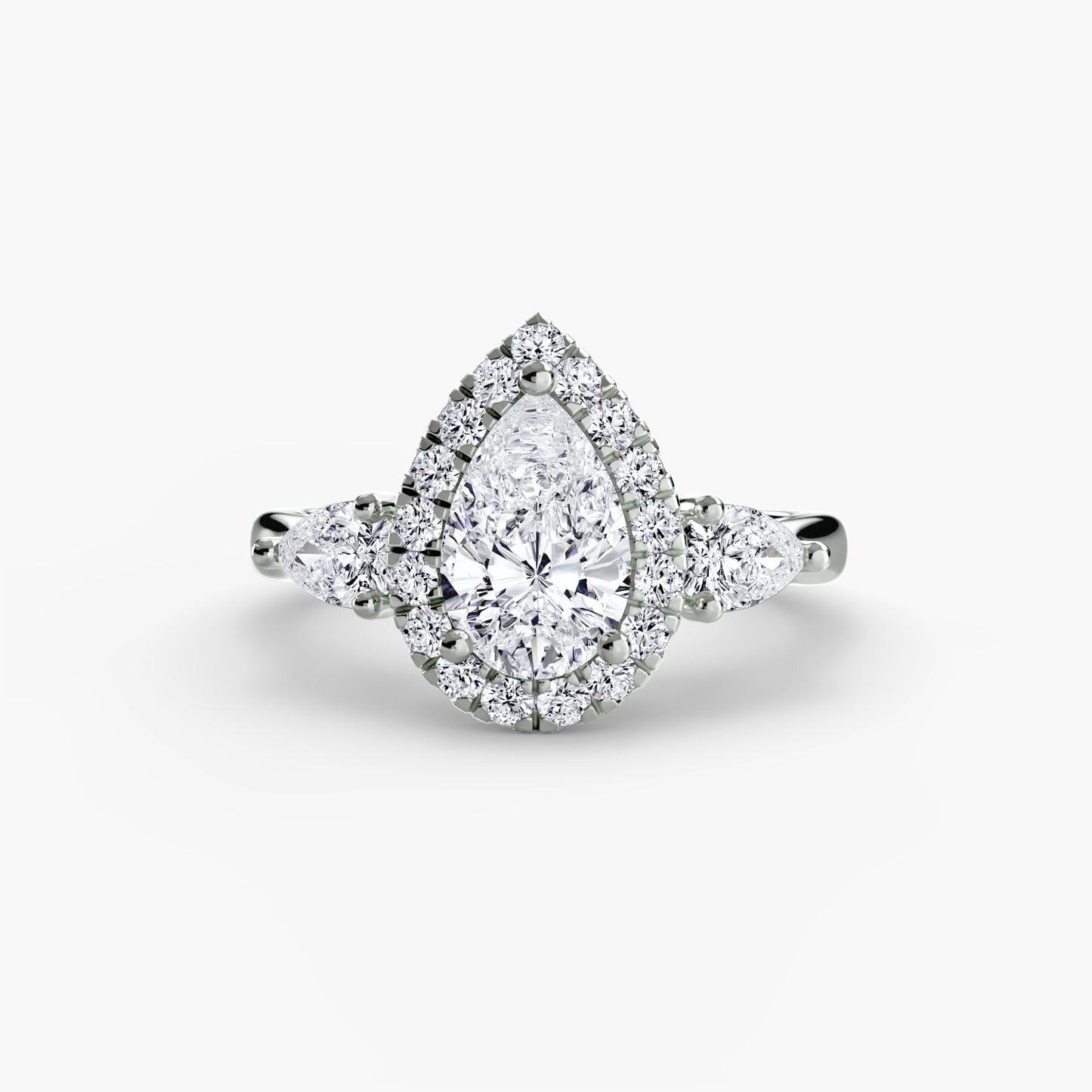 Three-Stone Ring with Halo Fantasilvia Jewelry