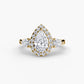 Three-Stone Ring with Halo Fantasilvia Jewelry