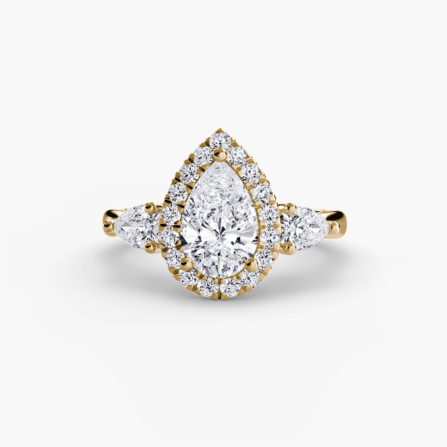 Three-Stone Ring with Halo Fantasilvia Jewelry
