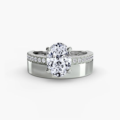 Wide Band Solitaire with Pavé Band Fantasilvia Jewelry
