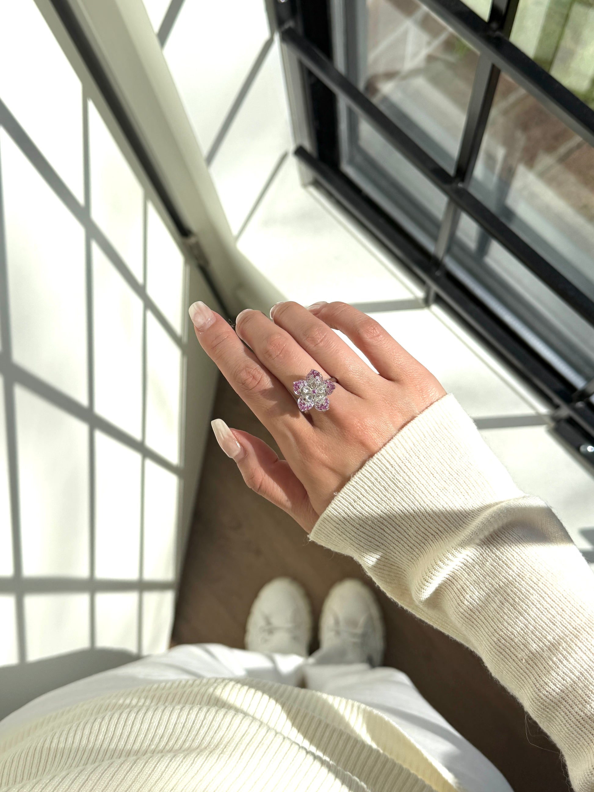 Floral Pink Sapphire & Natural Diamond Pendant/Ring Fantasilvia Jewelry