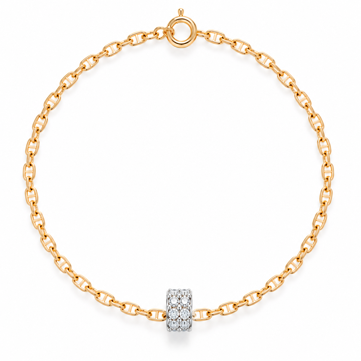 18K gold mariner chain bracelet with diamond bead, by Fantasilvia Fine Jewelry.