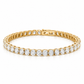 18K yellow gold lab-grown diamond tennis bracelet featuring a continuous row of round brilliant-cut diamonds in classic four-prong settings with a secure box clasp.