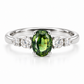 14K white gold natural teal sapphire and diamond five-stone ring, by Fantasilvia Fine Jewelry.