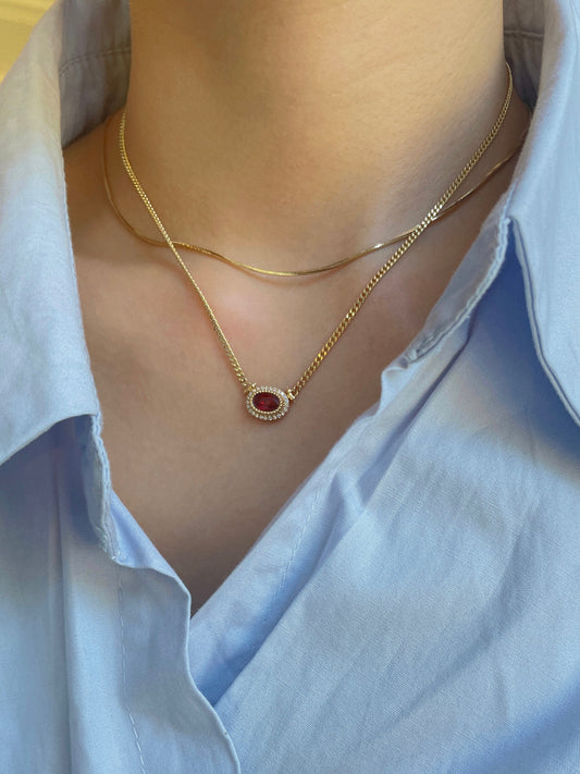 18K Cuban Link Necklace-Natural Ruby