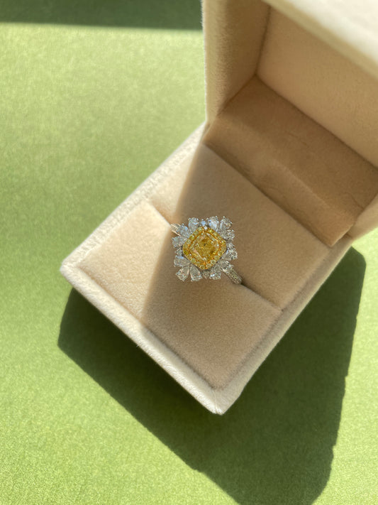 Fancy Yellow Diamond Tulip Halo Ring