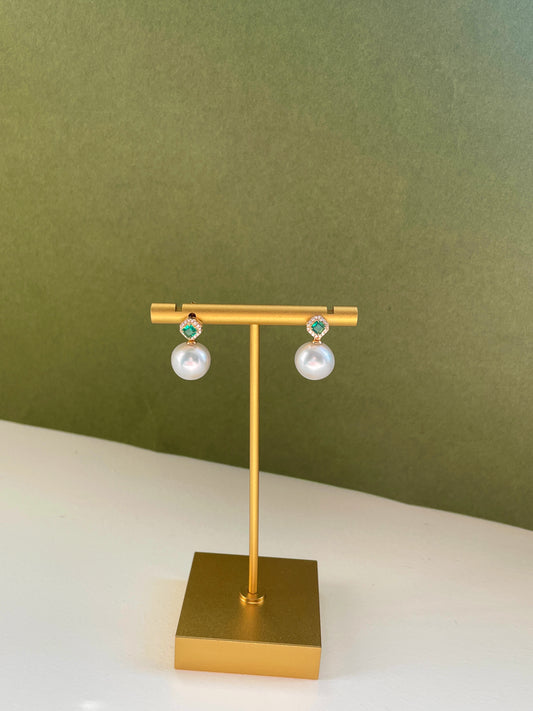 Pearl & Emerald Halo Earrings