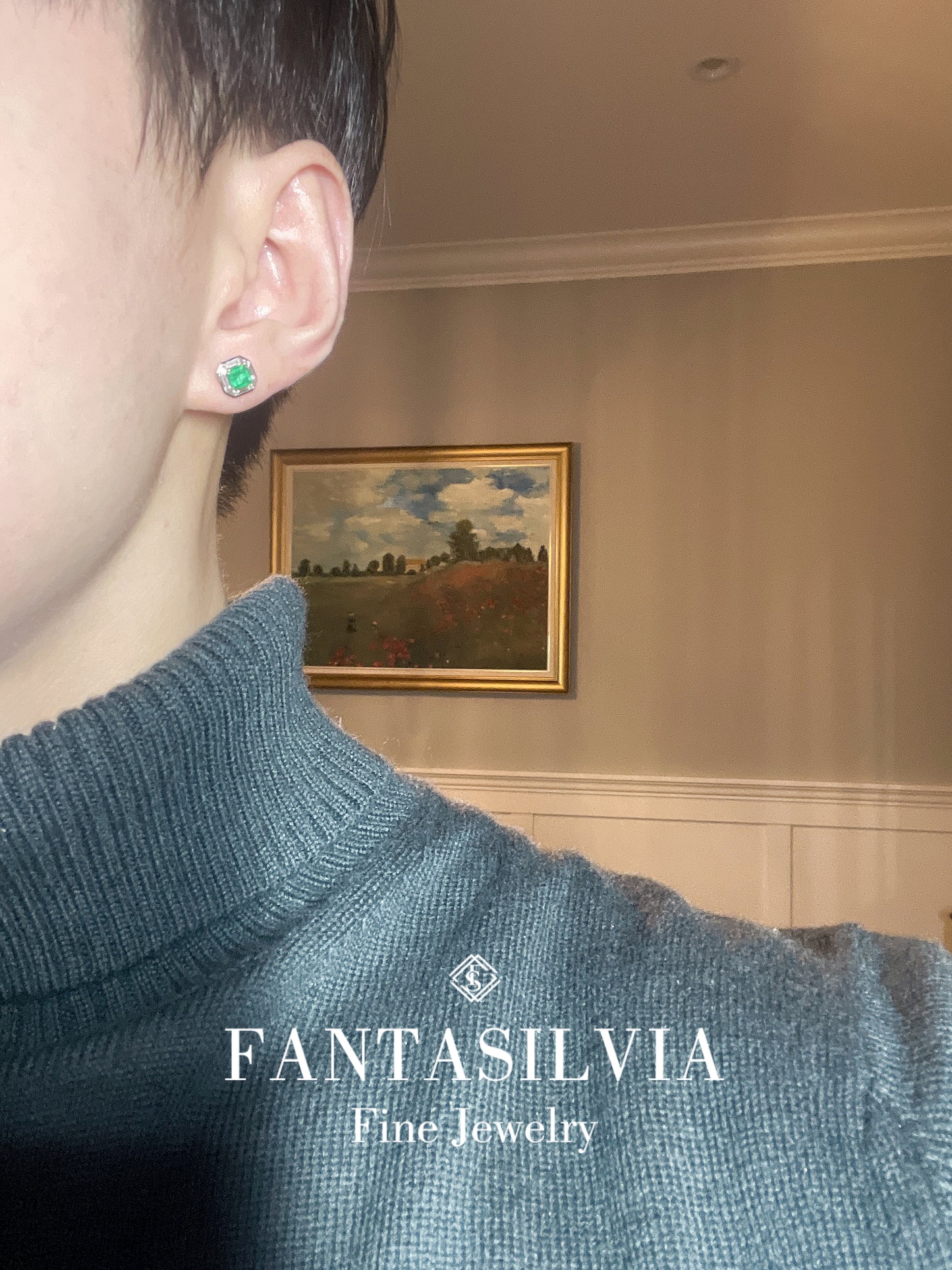 Emerald & Diamond Halo Stud Earrings