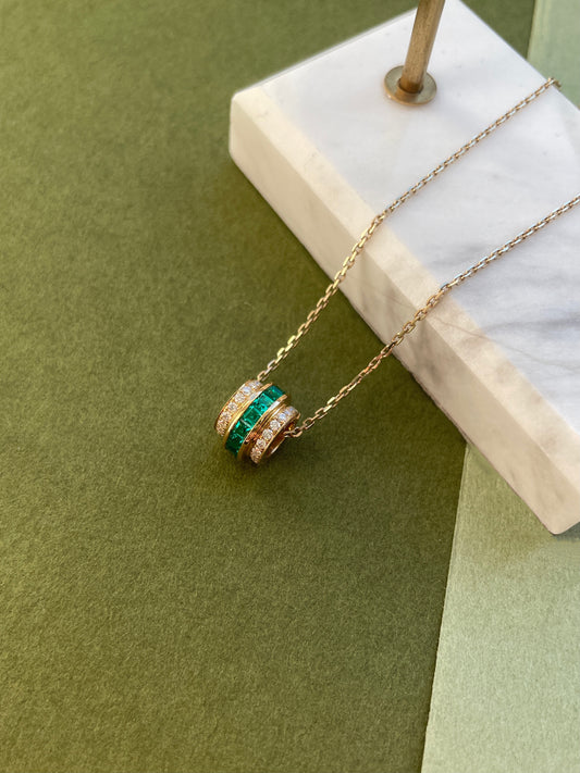 Natural Emerald & Diamond Spiral Pendant