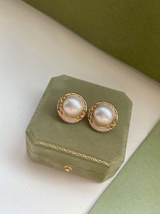Saltwater Mabe Pearl & Diamond Earrings