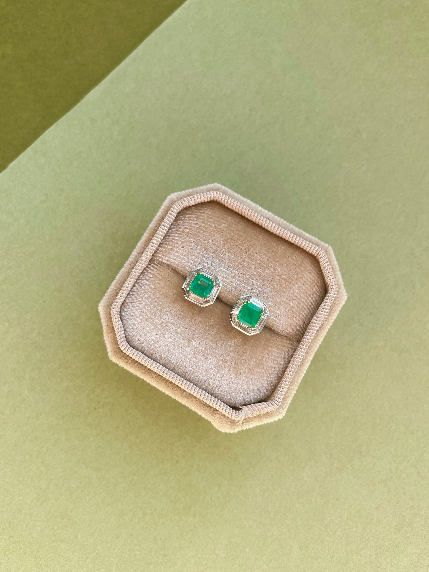 Emerald & Diamond Halo Stud Earrings