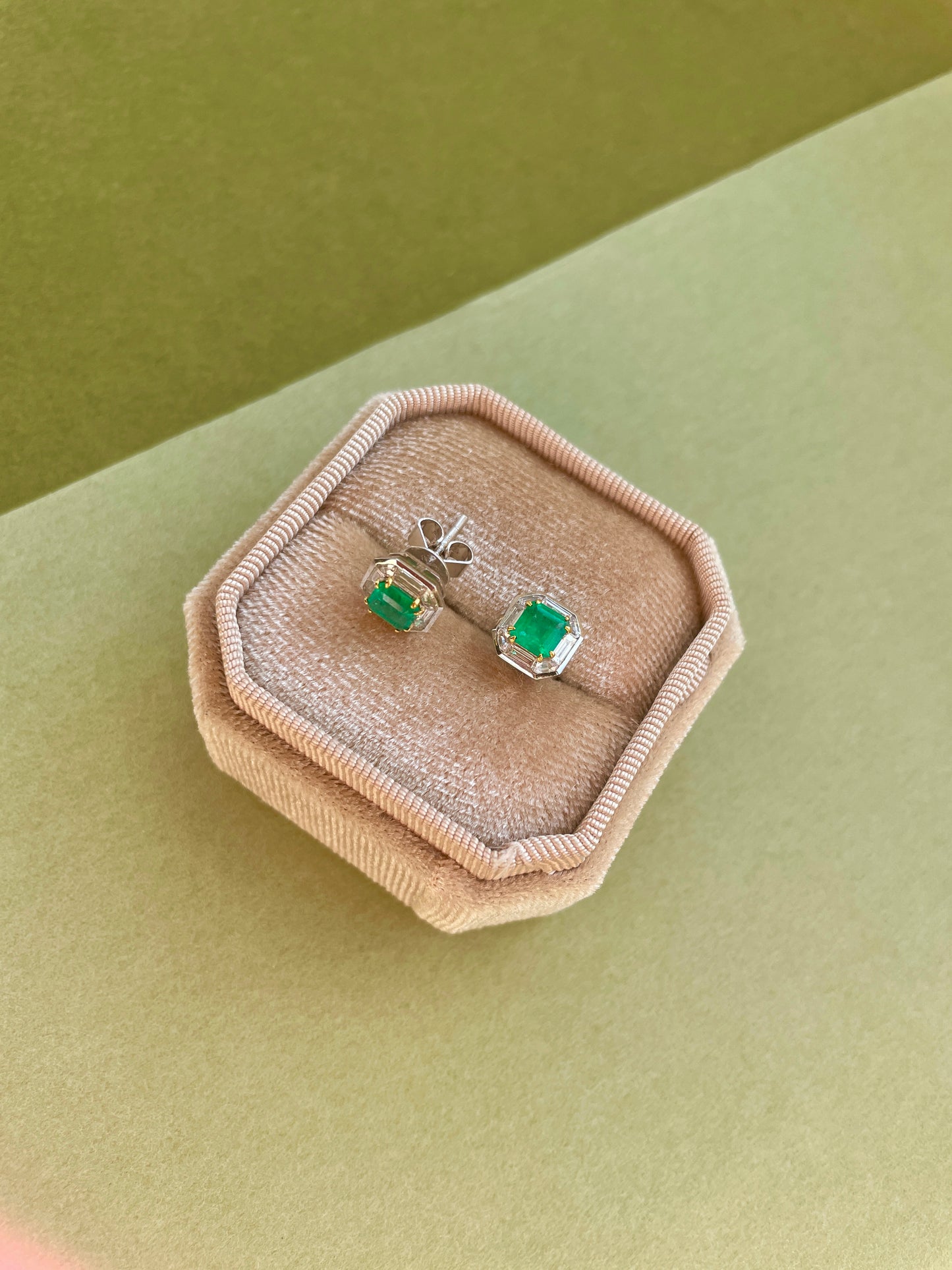 Emerald & Diamond Halo Stud Earrings