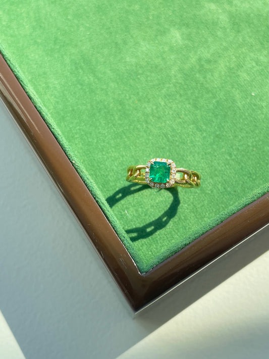 18K Cuban Link Band-Natural Emerald