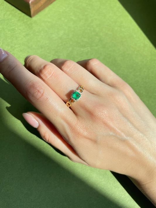 18K Cuban Link Band-Natural Emerald