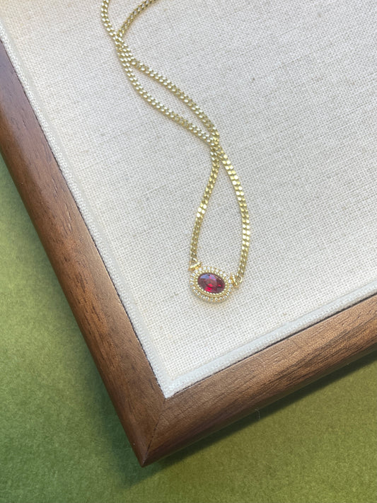 18K Cuban Link Necklace-Natural Ruby